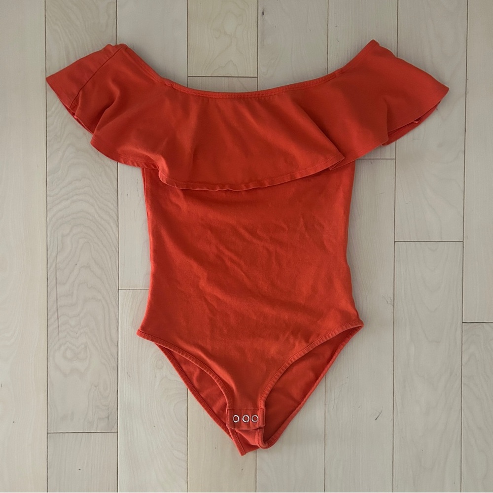 Topshop Orange Off-Shoulder Bodysuit
